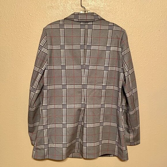 DG2 Diane Gilman Black White Burgundy Plaid Stretch Blazer, NWT, Size M - Picture 2 of 9